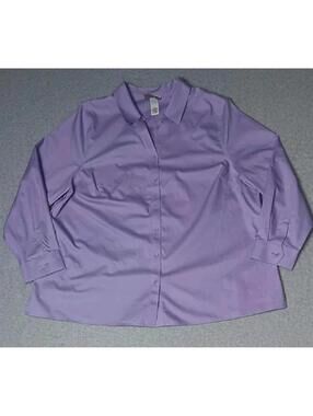 Catherines Non Iron Button Up Shirt Womens Size 0X Purple Long Sleeve Business
